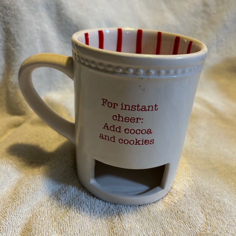 Mud Pie Red & White 'For Instant Cheer’ Coffee Mug Cup w/red Stripes